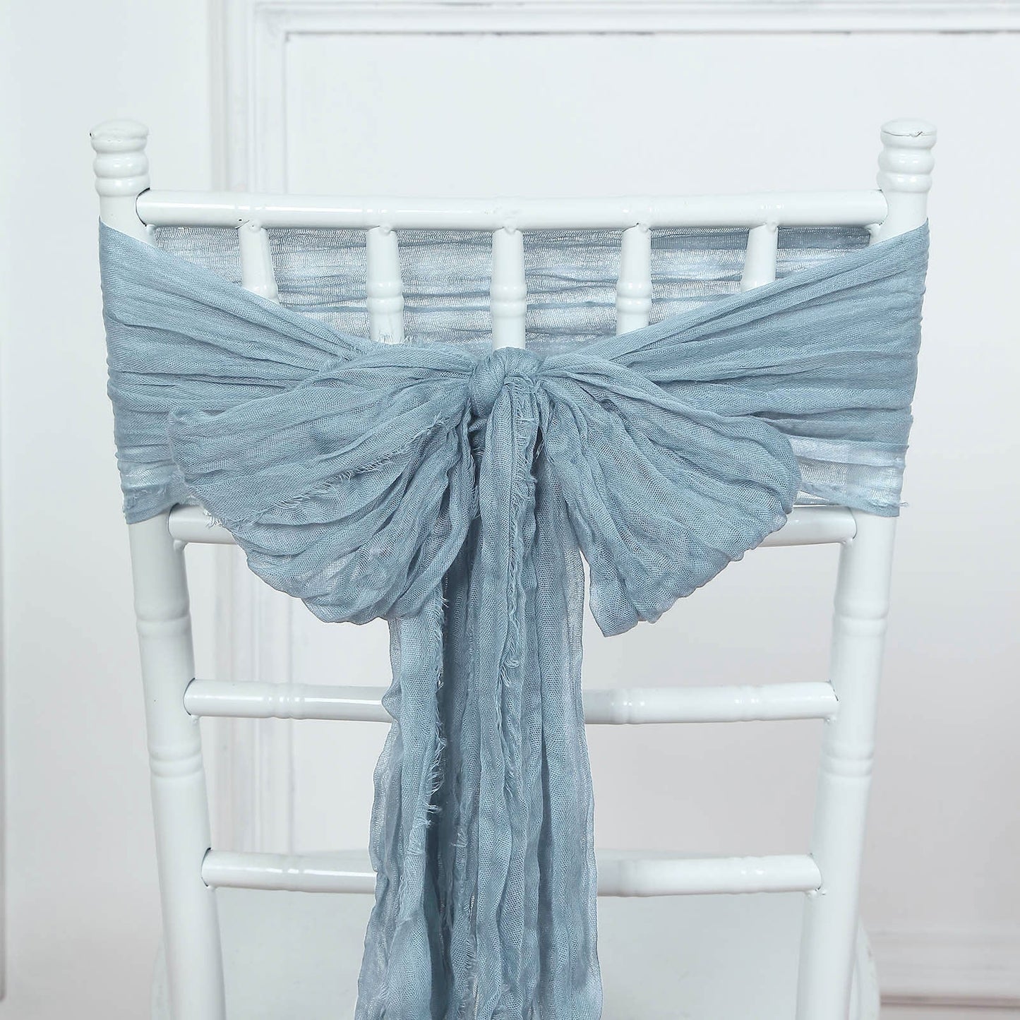 5 Pack | Dusty Blue Gauze Cheesecloth Boho Chair Sashes - 16inch x 88inch