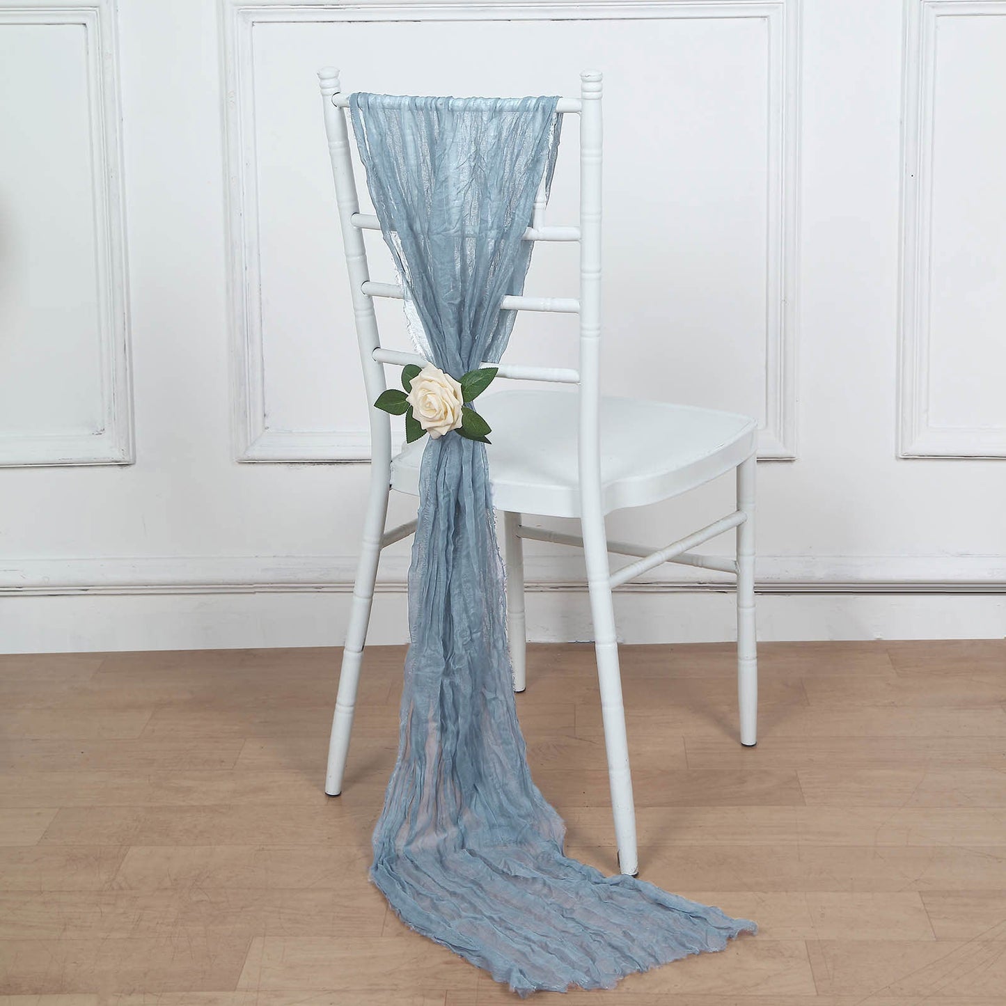 5 Pack | Dusty Blue Gauze Cheesecloth Boho Chair Sashes - 16inch x 88inch