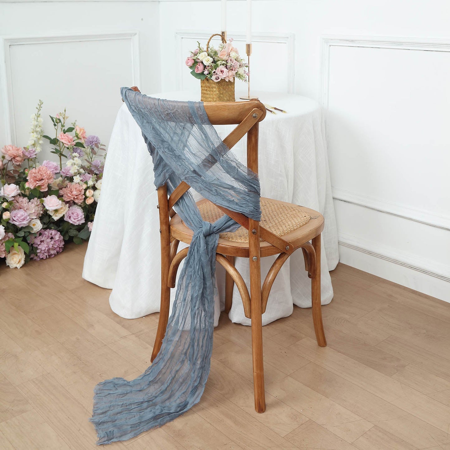 5 Pack | Dusty Blue Gauze Cheesecloth Boho Chair Sashes - 16" x 88"