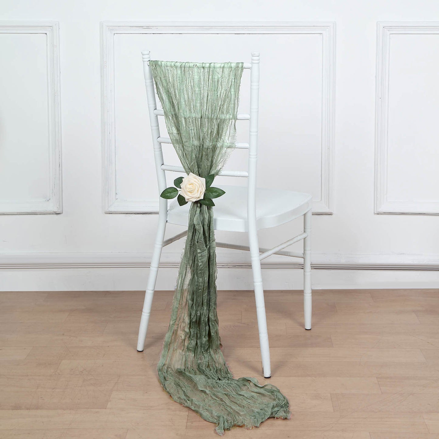 5 Pack | Dusty Sage Gauze Cheesecloth Boho Chair Sashes - 16inch x 88inch