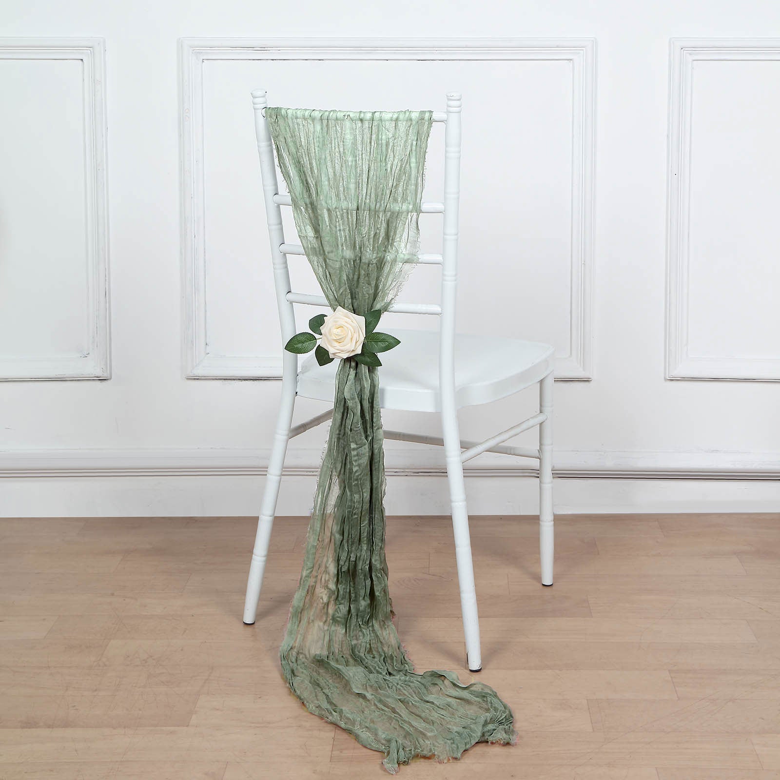 5 Pack | Dusty Sage Gauze Cheesecloth Boho Chair Sashes - 16inch x 88inch