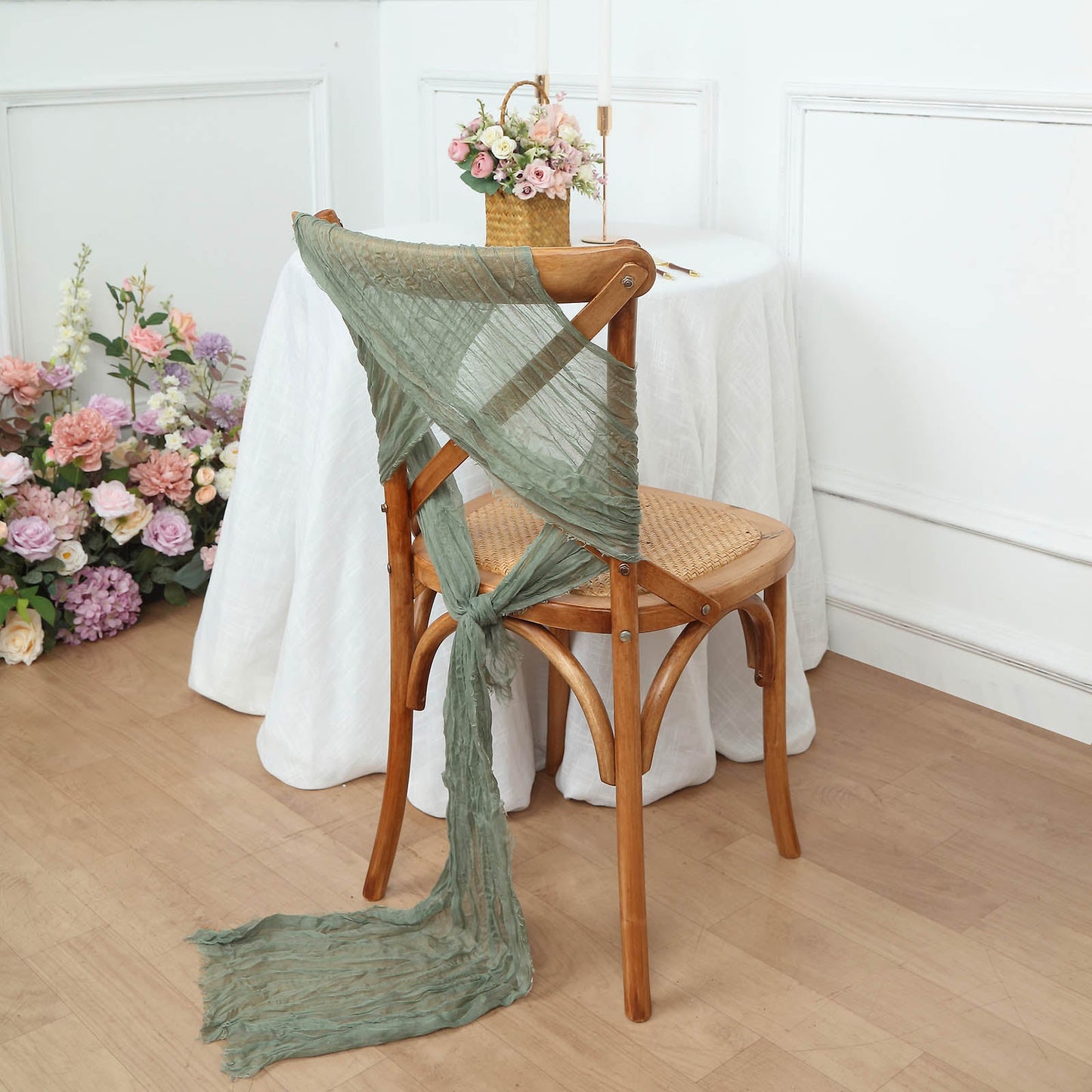 5 Pack | Dusty Sage Green Gauze Cheesecloth Boho Chair Sashes - 16" x 88"