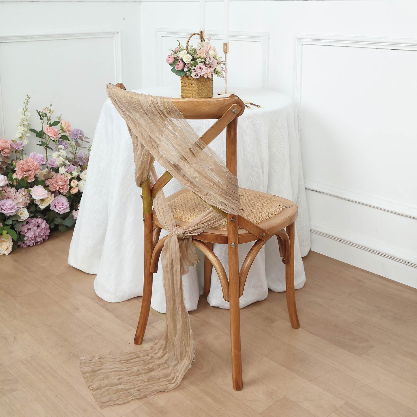 5 Pack | Beige Gauze Cheesecloth Boho Chair Sashes - 16" x 88"