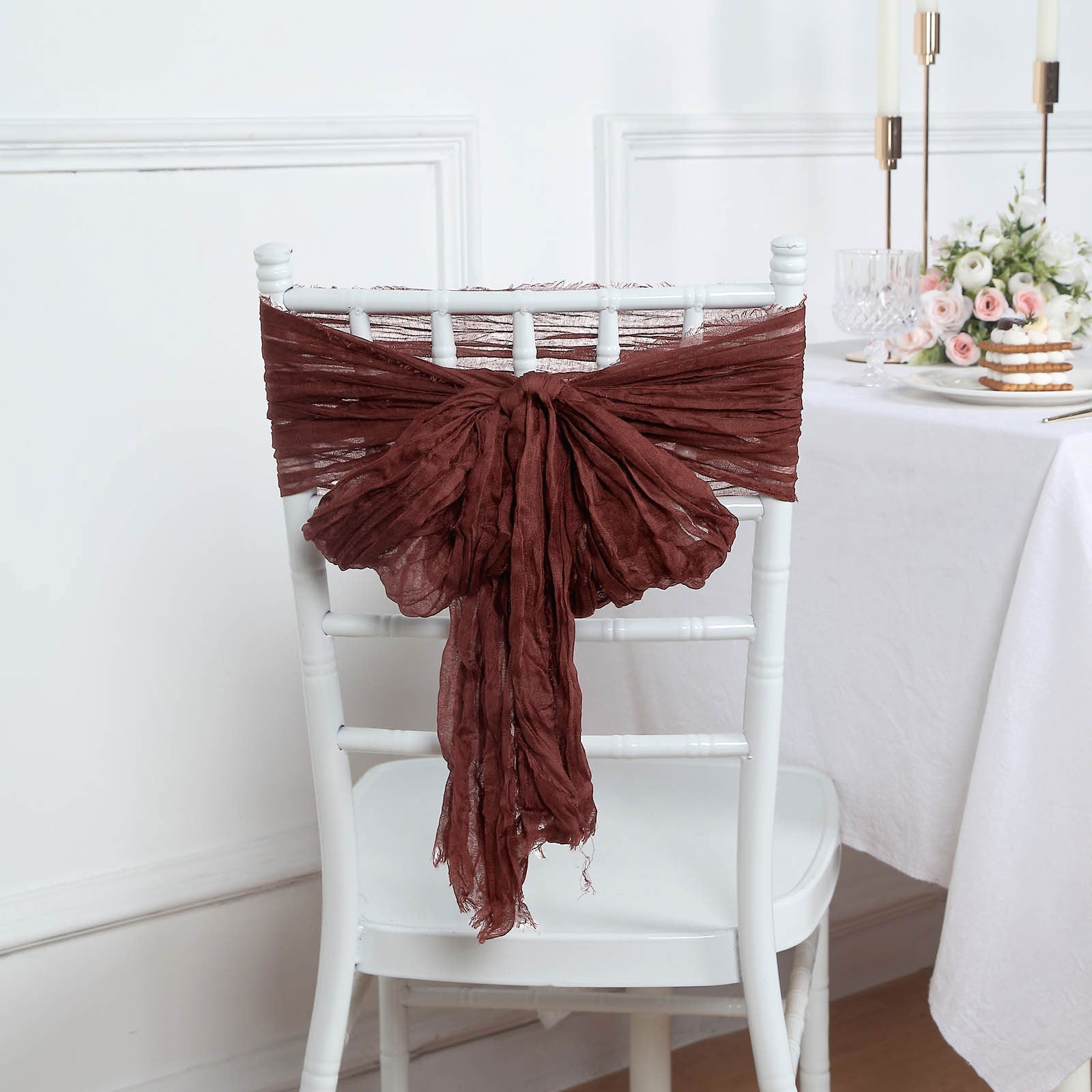 5 Pack | Burgundy Gauze Cheesecloth Boho Chair Sashes - 16inch x 88inch