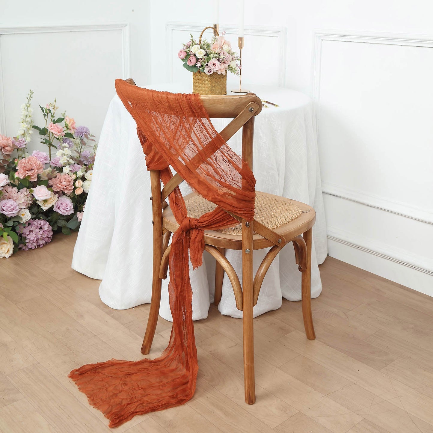 5 Pack Terracotta (Rust) Gauze Cheesecloth Boho Chair Sashes - 16" x 88"