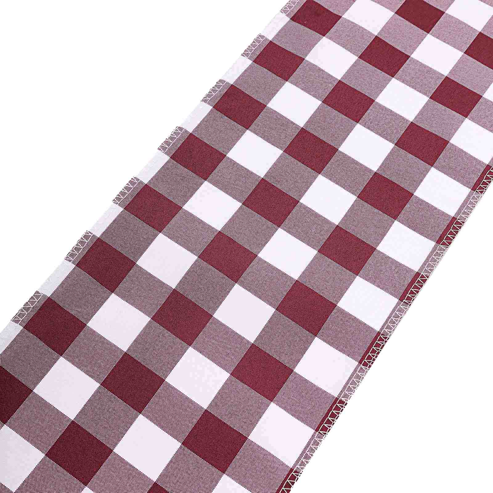 Burgundy and white checkered chair sashes, perfect for events and décor.