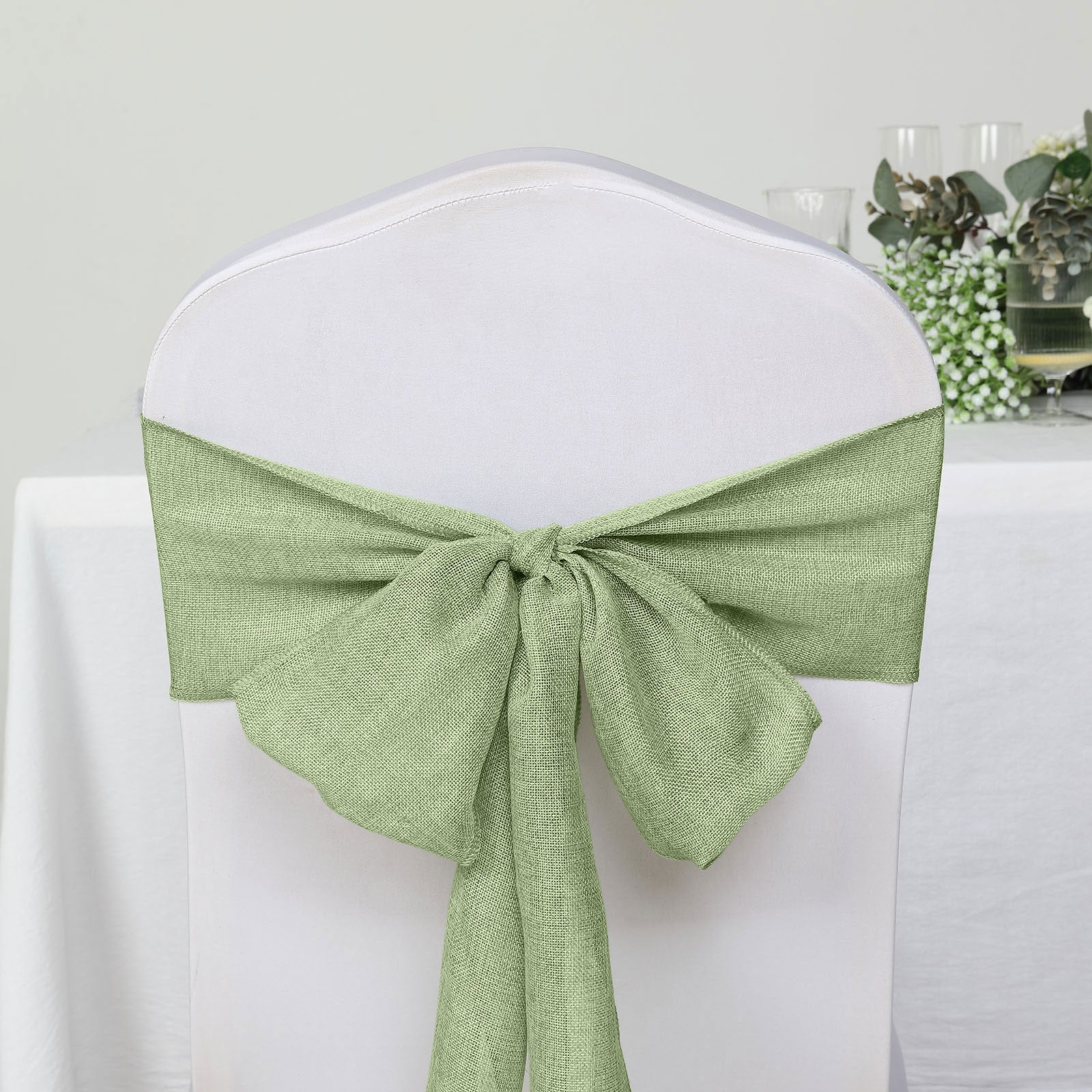 6 Inch X 108 Inch Sage Green Jute Chair Sashes 5 Pack#whtbkgd