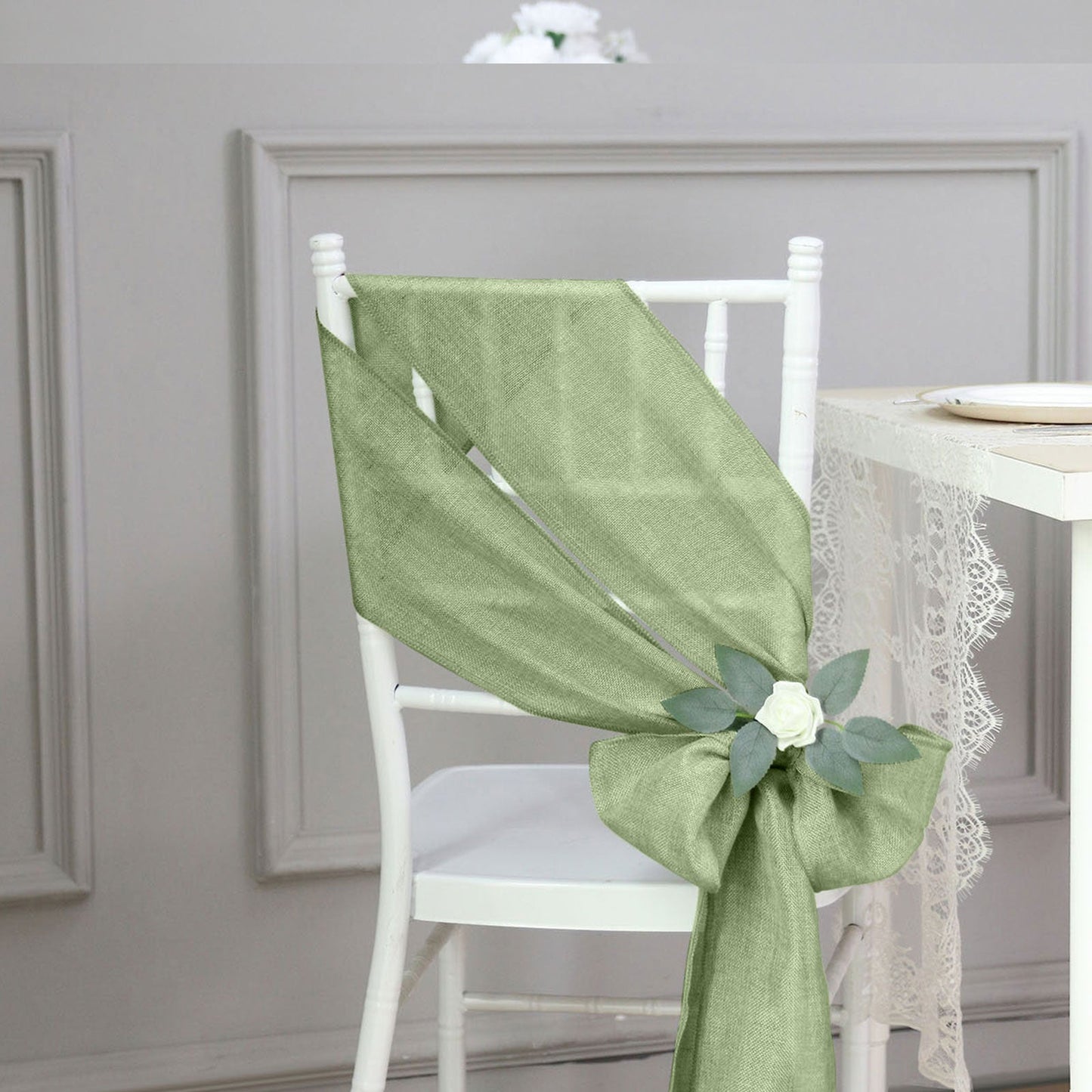 6 Inch X 108 Inch Sage Green Jute Fabric Chair Sashes 5 Pack