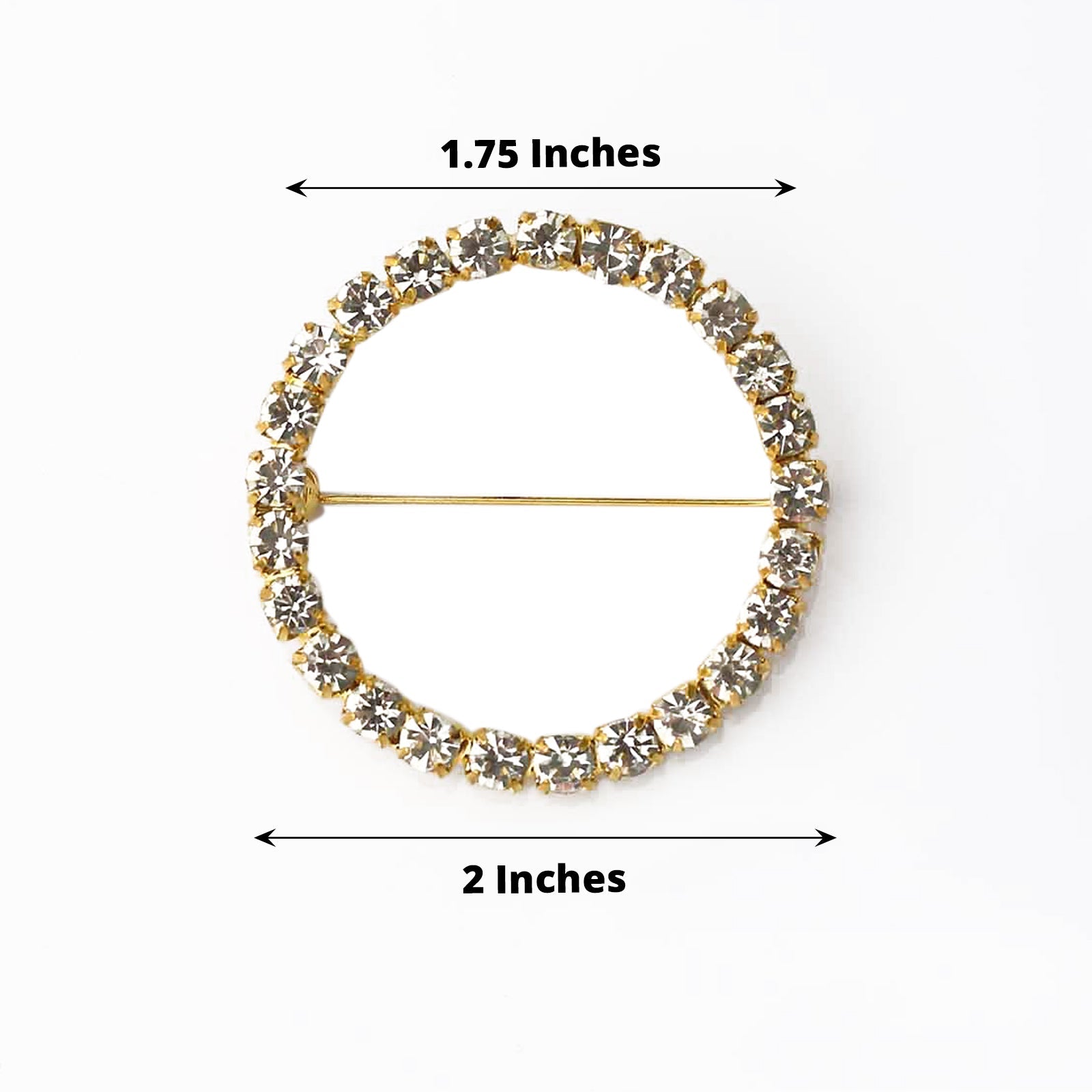 Gold rhinestone circle metal chair sash band buckle brooch.