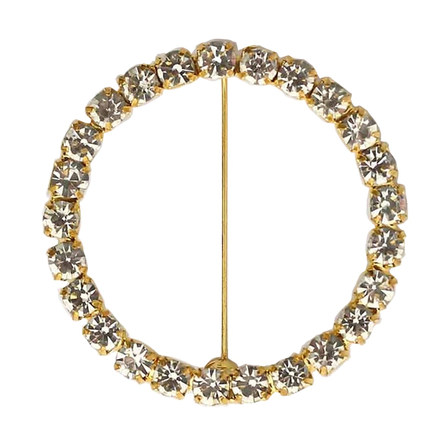 Gold rhinestone circle metal chair sash band buckle brooch.