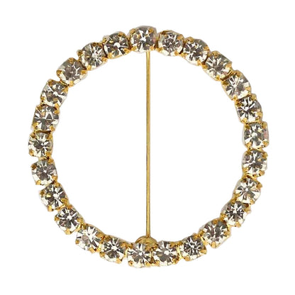 Gold rhinestone circle metal chair sash band buckle brooch.