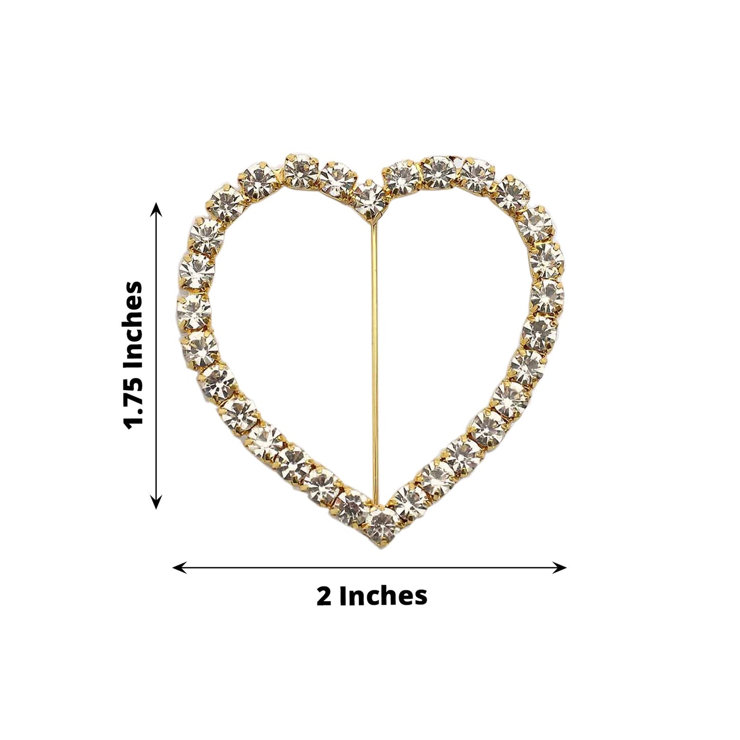 2 Inch Gold Metal Chair Sash Buckle With Heart Shape And Rhinestone Accents