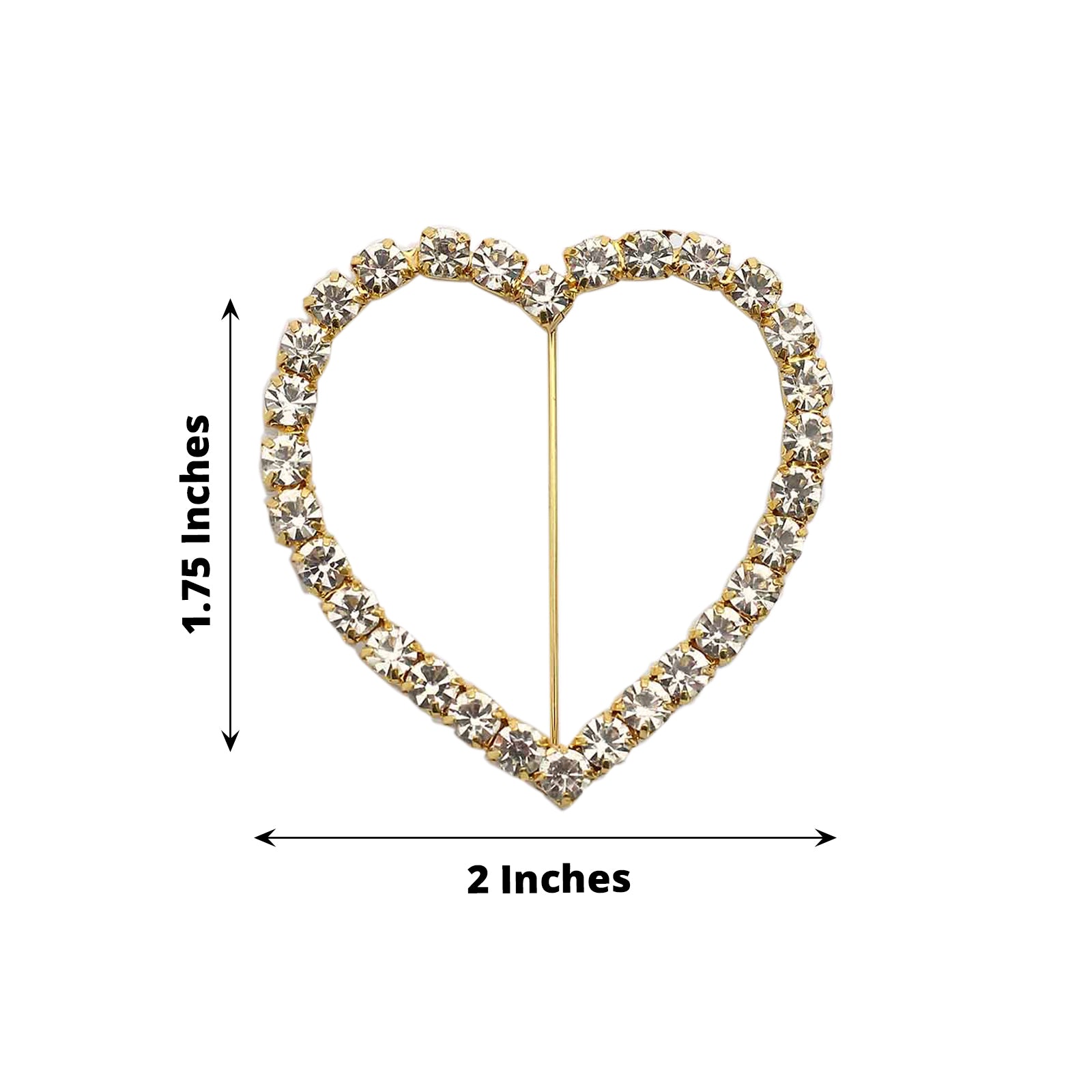 2 Inch Gold Metal Chair Sash Buckle With Heart Shape And Rhinestone Accents