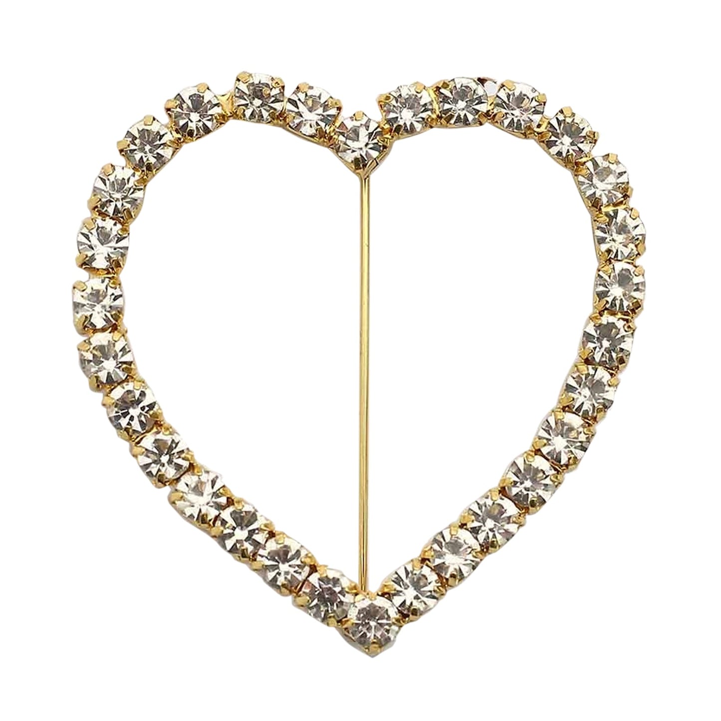 Heart Shaped 2 Inch Tall Gold Metal Chair Sash Buckle With Rhinestones#whtbkgd