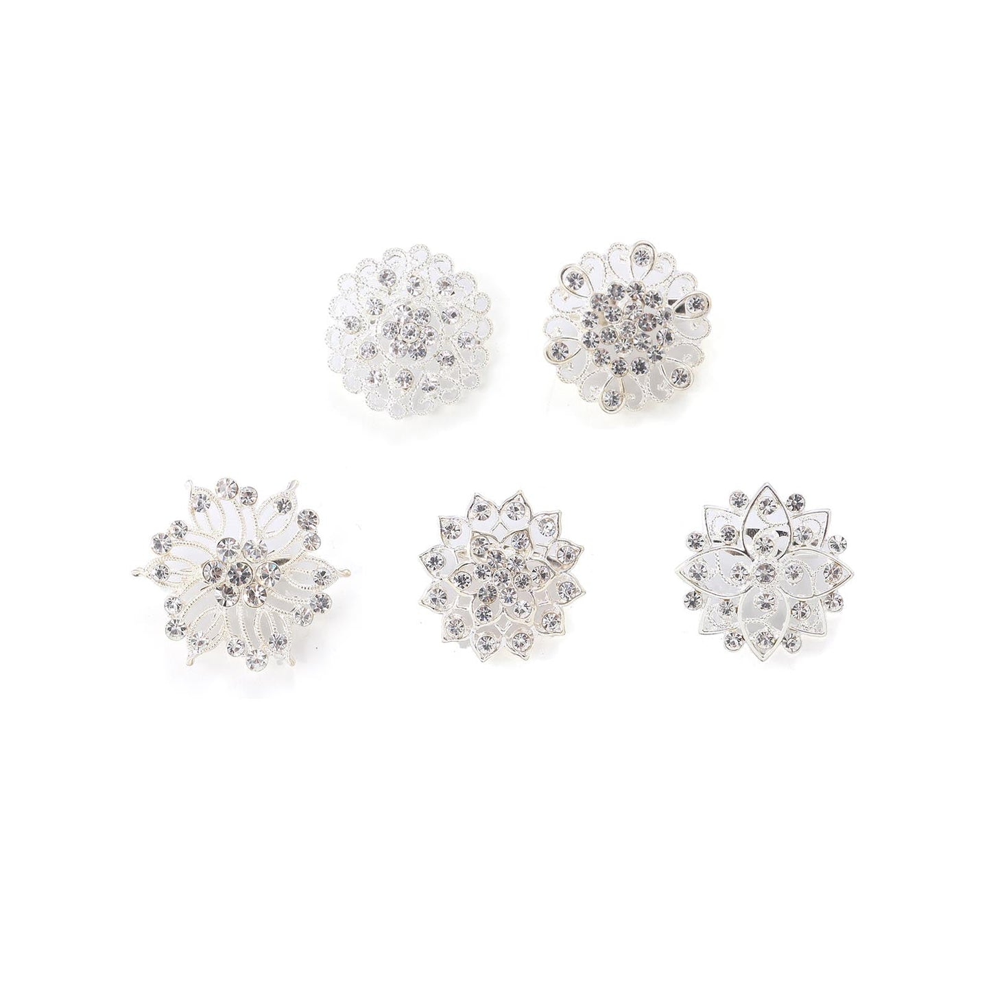 Assorted silver plated mandala crystal rhinestone brooches set.