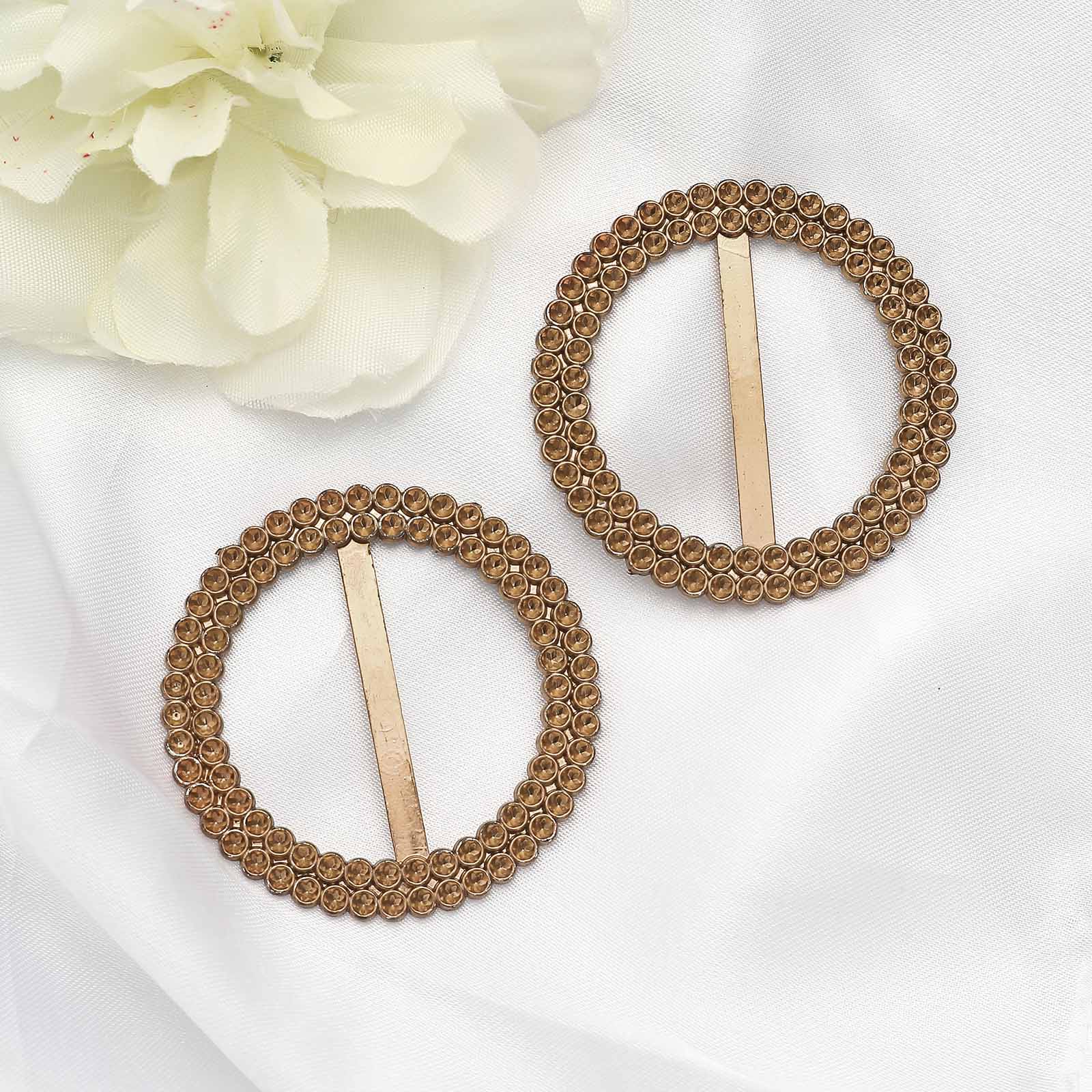 Antique gold diamond circle chair sash band buckle pin set of 2.