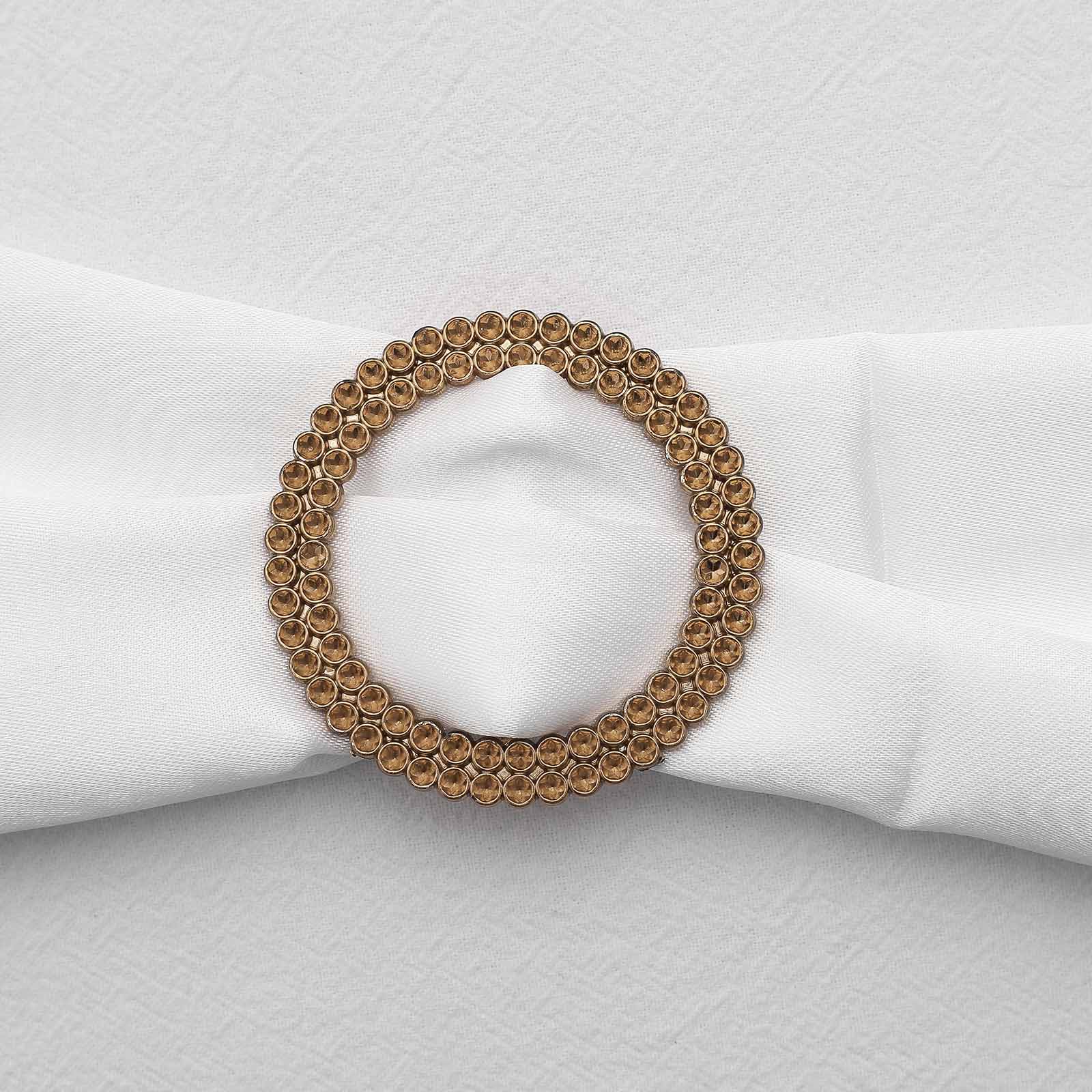 Antique gold rhinestone circle buckle pin for chair sashes and napkins.