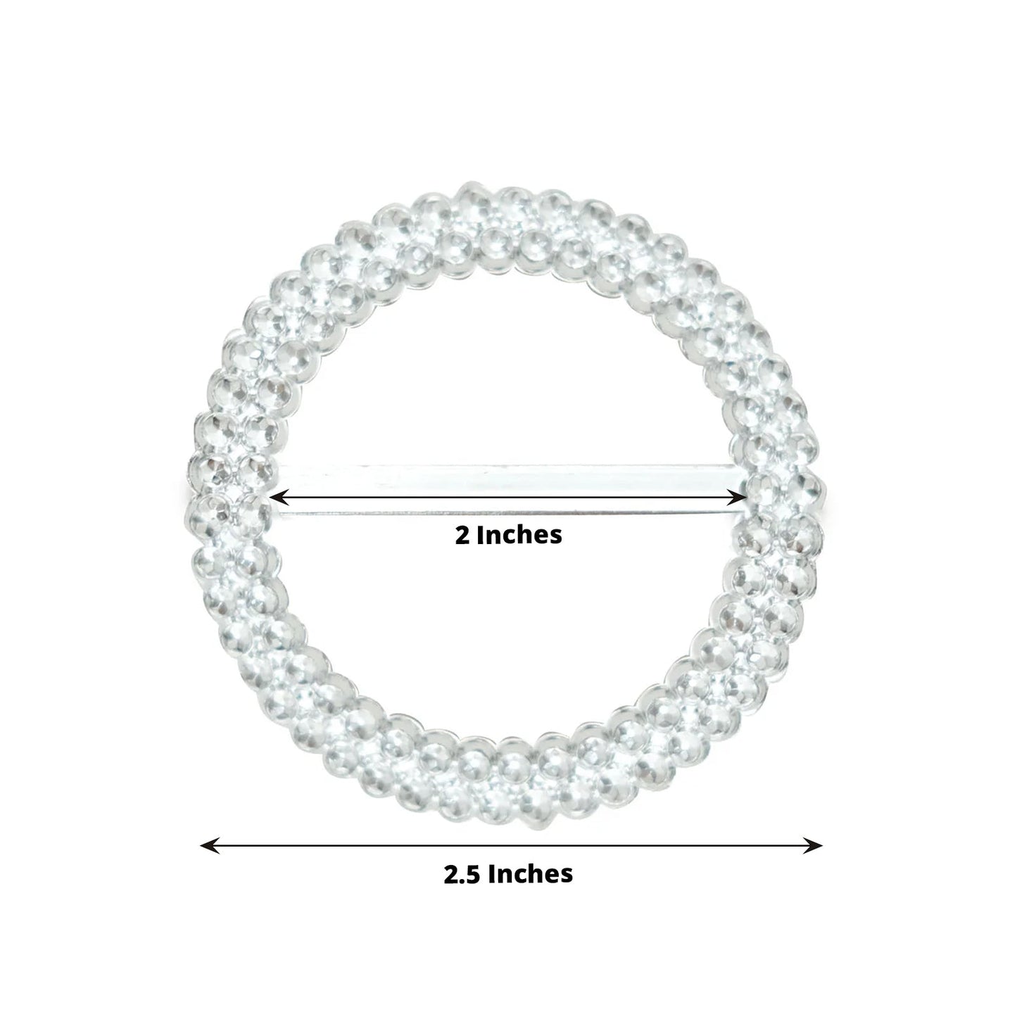 Silver diamond circle buckle pin for chair sashes and napkin rings.