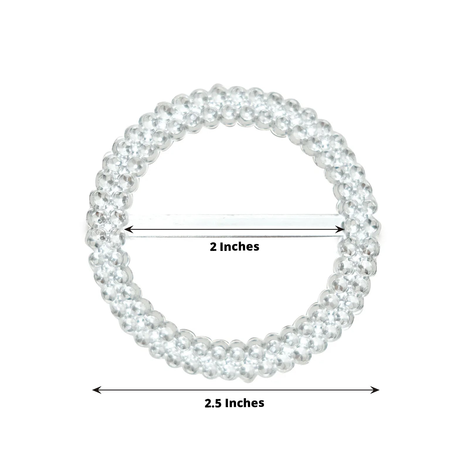 Silver diamond circle buckle pin for chair sashes and napkin rings.