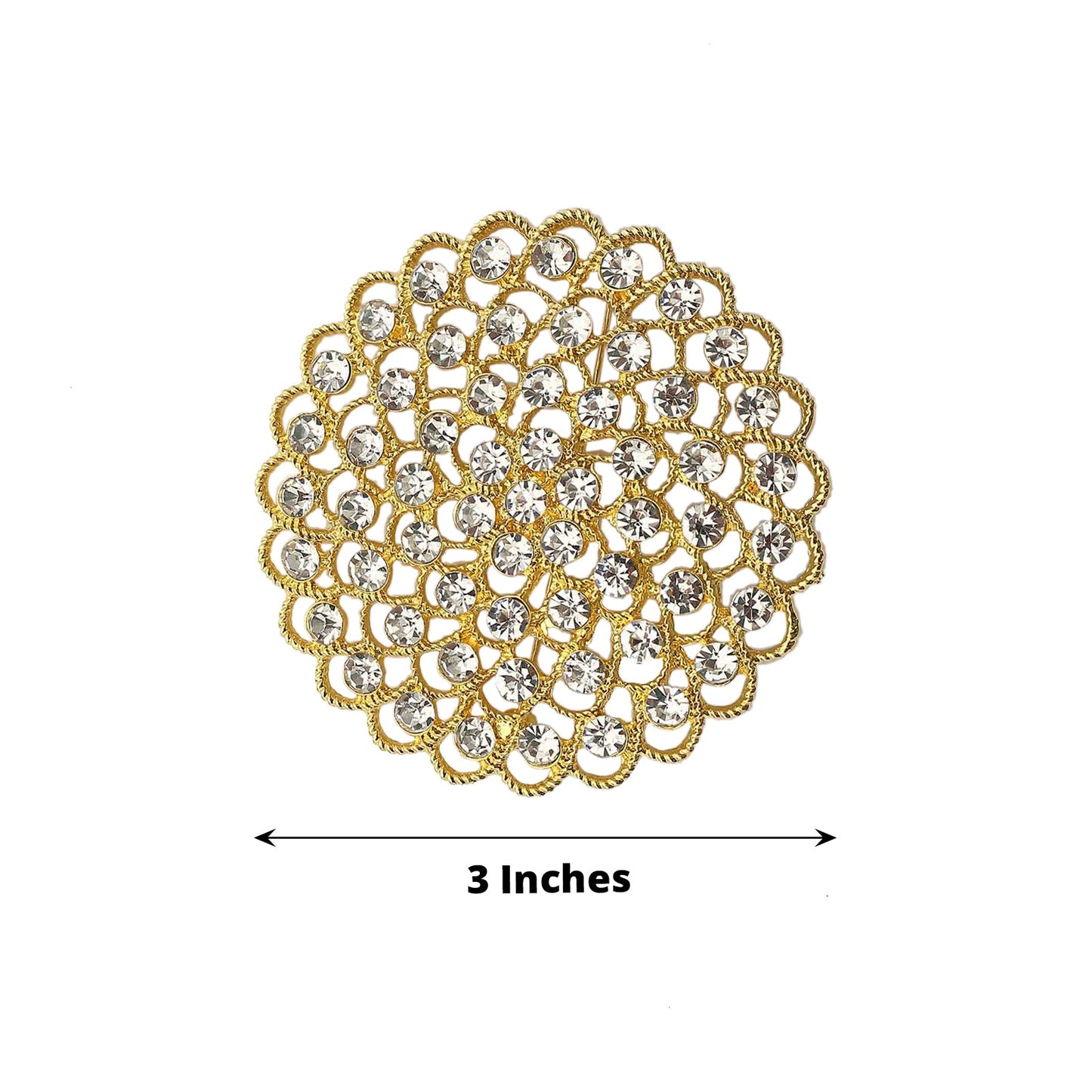 3 Inch Gold Flower Chair Sash Buckle With Rhinestones