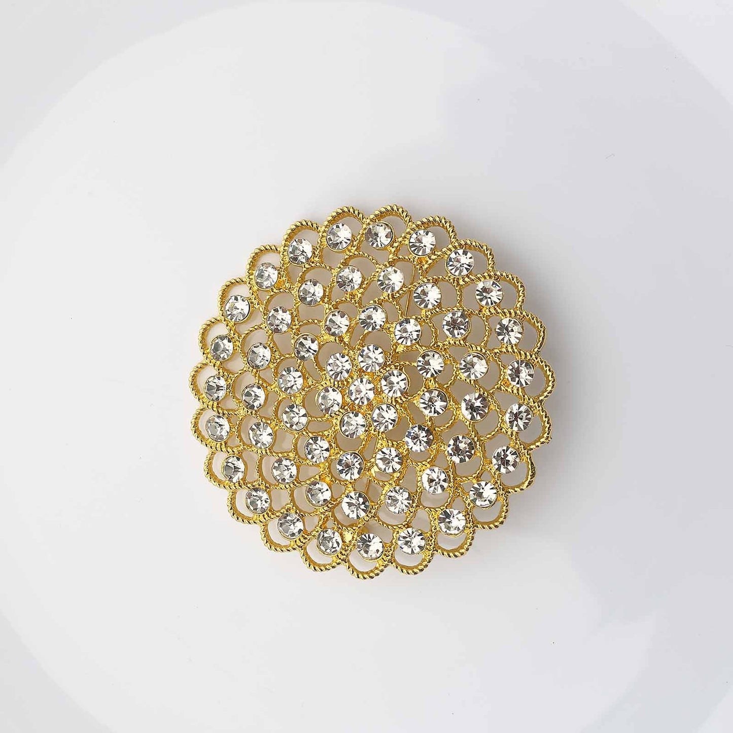 3 Inch Gold Flower Chair Sash Pin Brooch With Rhinestones