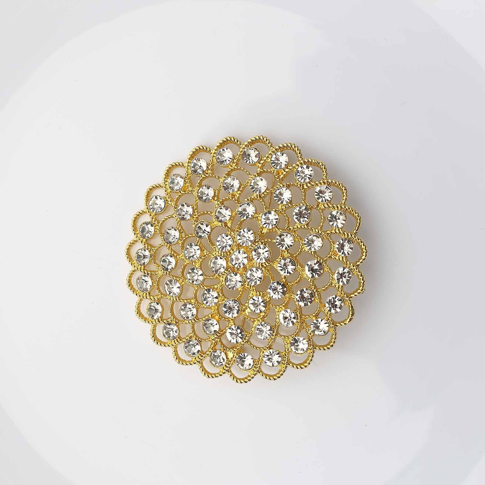 3 Inch Gold Flower Chair Sash Pin Brooch With Rhinestones
