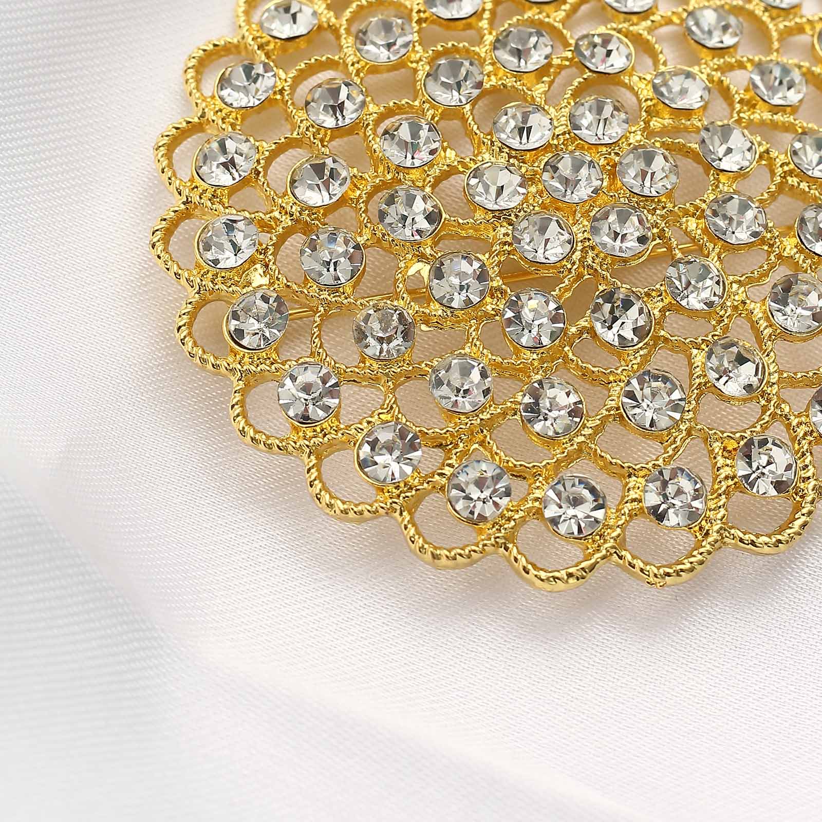 3 Inch Gold Rhinestone Flower Chair Sash Band Buckle