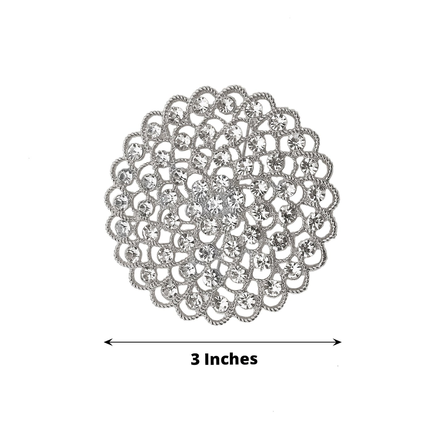 3 Inch Silver Rhinestone Flower Chair Sash Buckle 