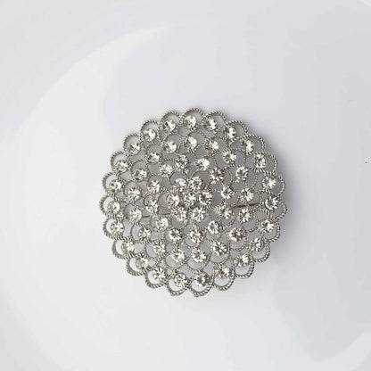3 Inch Silver Rhinestone Flower Chair Sash Brooch