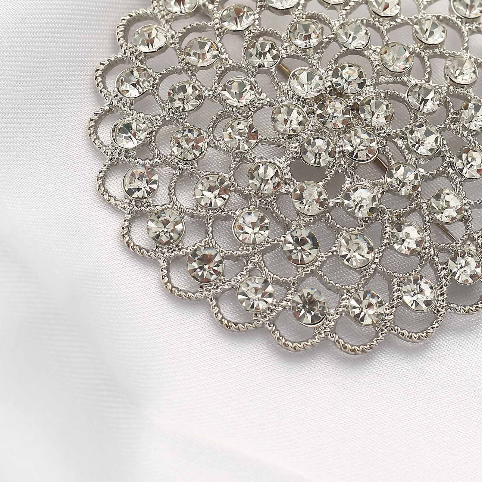 3 Inch Silver Rhinestone Flower Chair Wrap Buckle
