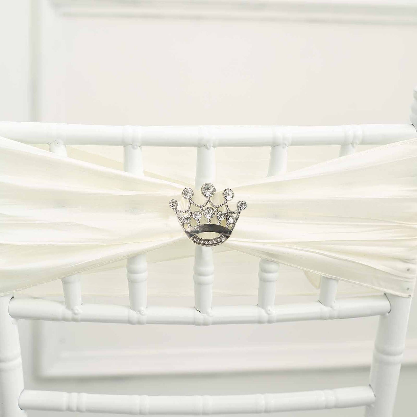 2" Silver Rhinestone Metal Crown Sash Band Buckle, Diamond Tiara Chair Wrap Bow Pin Brooch