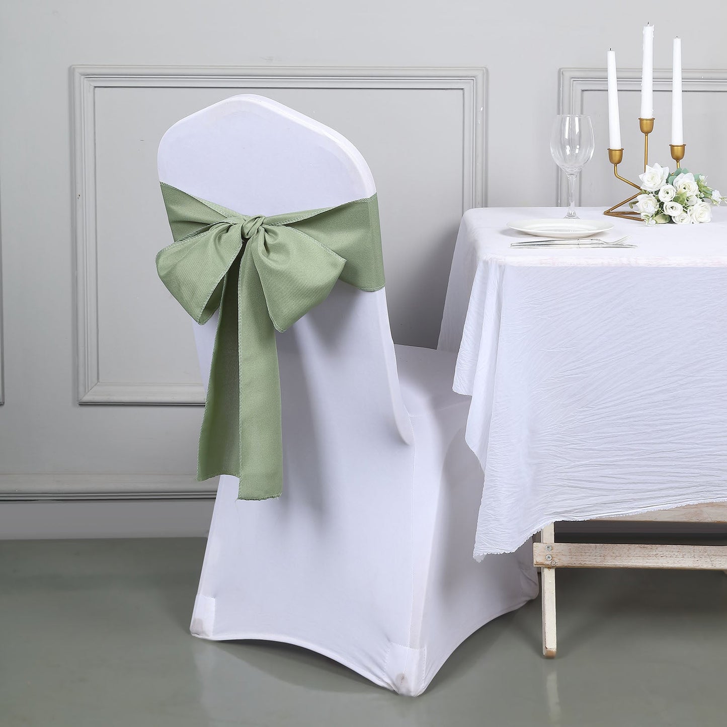 5 Pack | Dusty Sage Green Polyester Chair Sashes - 6"x108"