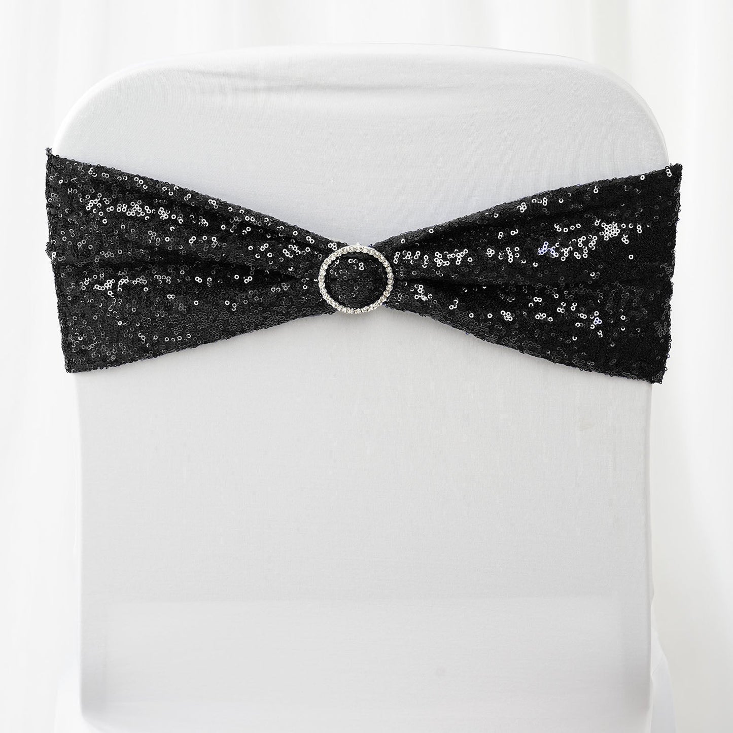 5 Pack | Black Sequin Spandex Chair Sashes | 6"x15"