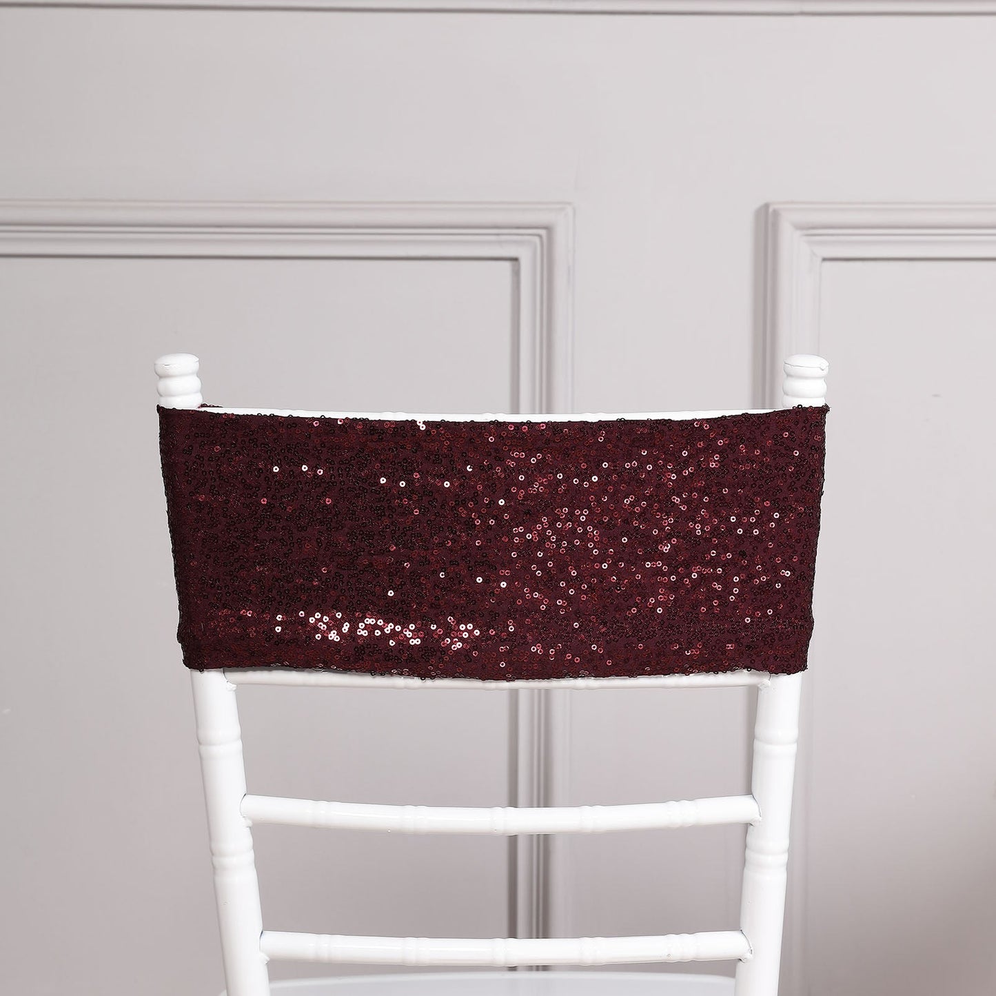 Burgundy Spandex Stretch Fitted Sequin Chair Sashes 6 Inch x 15 Inch