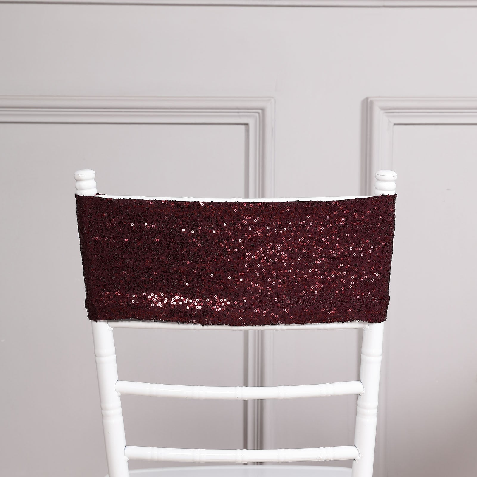 Burgundy Spandex Stretch Fitted Sequin Chair Sashes 6 Inch x 15 Inch
