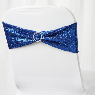 Elegant Design of Royal Blue Sequin Spandex Chair Sashes