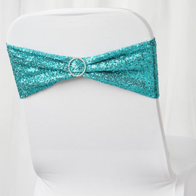 Elevate Your Event with Turquoise Sequin Spandex Chair Sashes