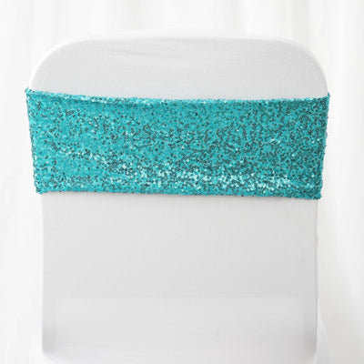 Practical Elegance: Durability of Turquoise Sequin Spandex Chair Sashes