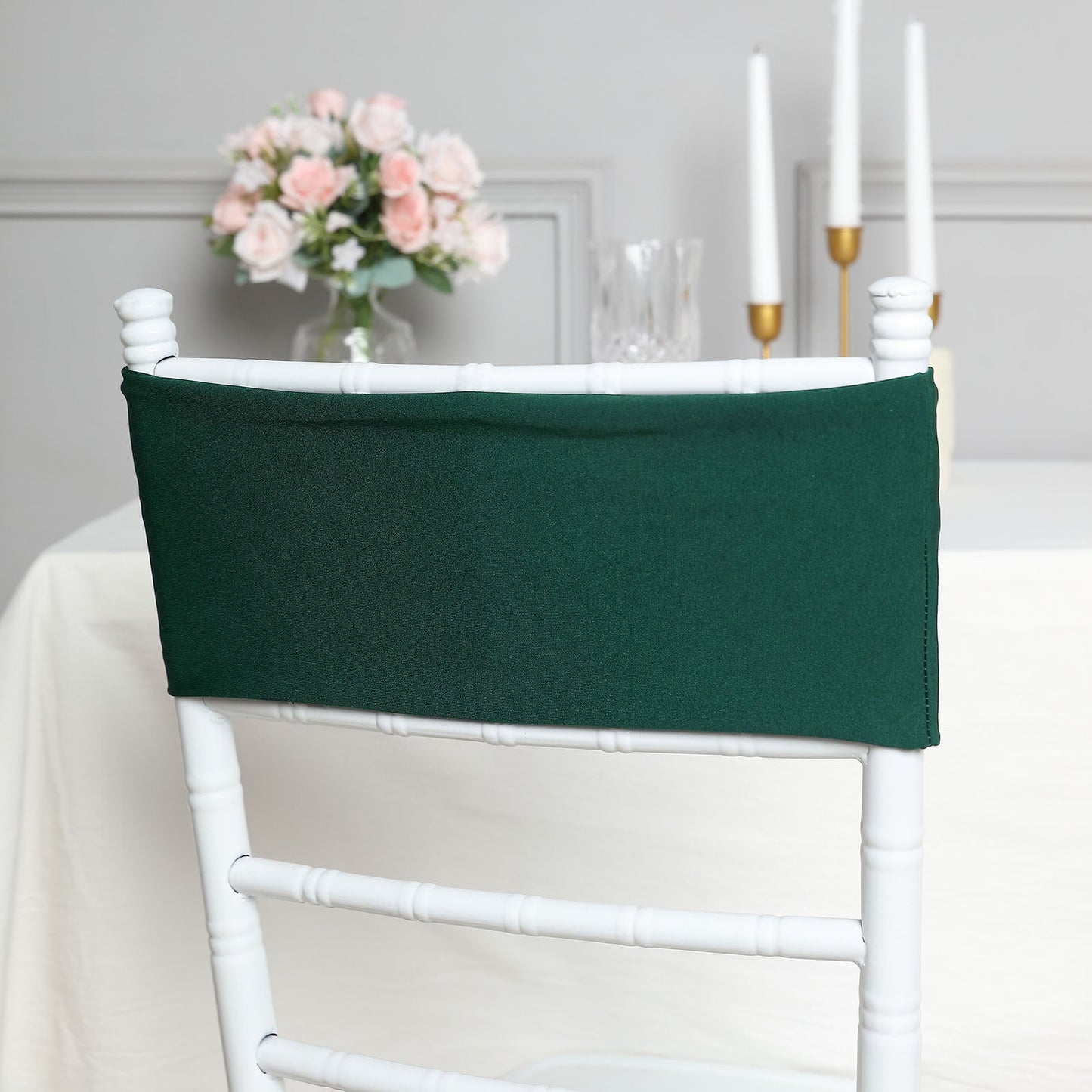 5 Pack Of Hunter Emerald Green Spandex Chair Sashes 5 Inch X 12 Inch 