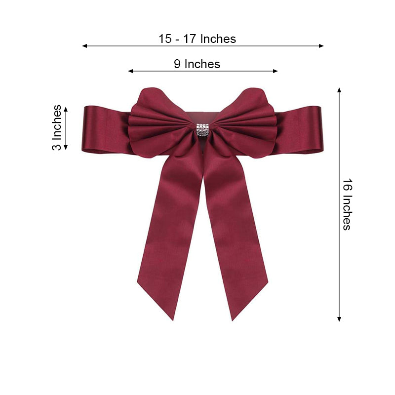 5 Pack | Burgundy | Reversible Chair Sashes with Buckle | Double Sided Pre-tied Bow Tie Chair Bands | Satin & Faux Leather