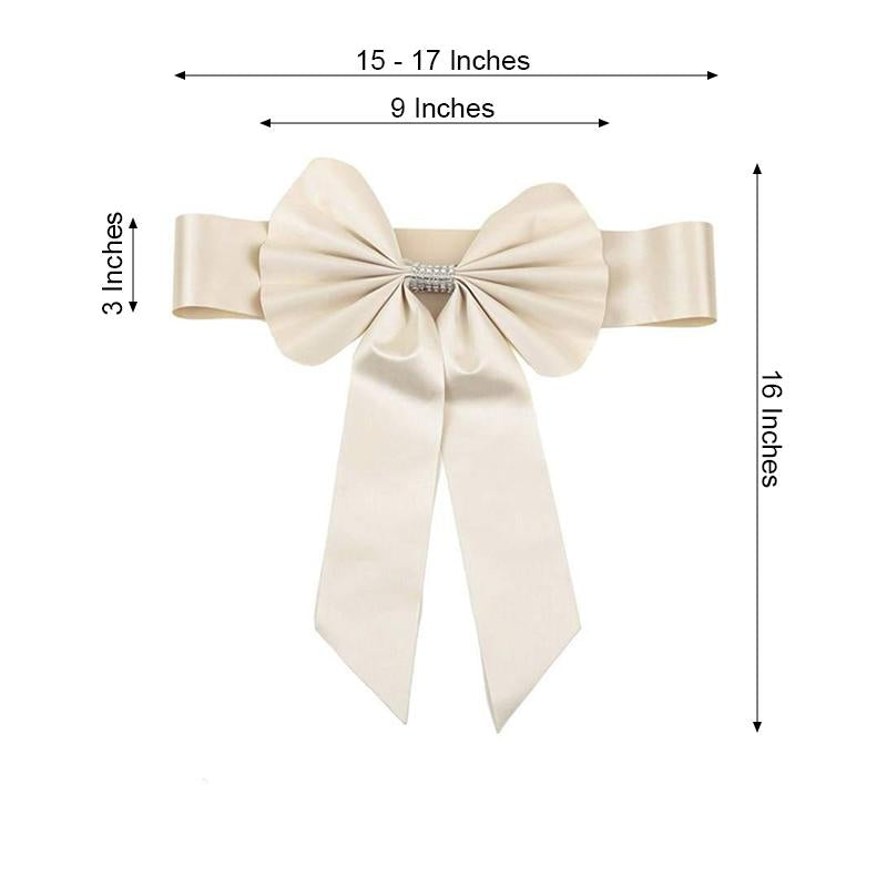5 Pack | Ivory | Reversible Chair Sashes with Buckle | Double Sided Pre-tied Bow Tie Chair Bands | Satin & Faux Leather