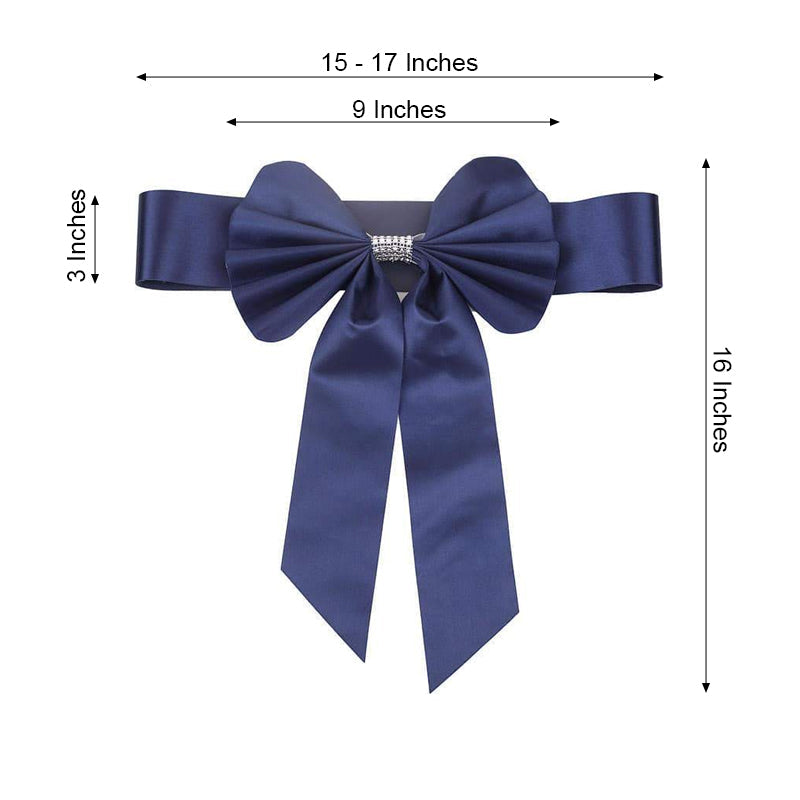 5 Pack | Navy Blue | Reversible Chair Sashes with Buckle | Double Sided Pre-tied Bow Tie Chair Bands | Satin & Faux Leather
