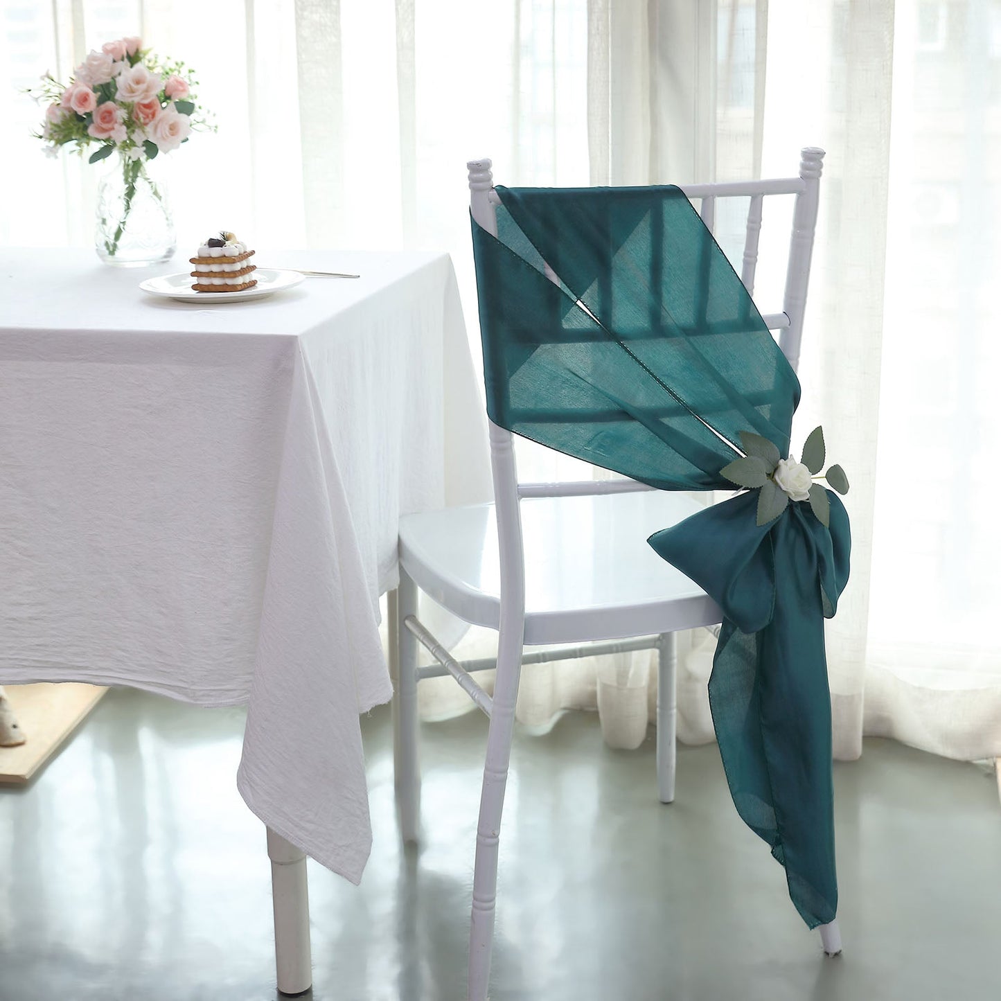 6X106 Inch Peacock Teal Shiny Satin Chair Sashes With Serged Edges 5 Pack