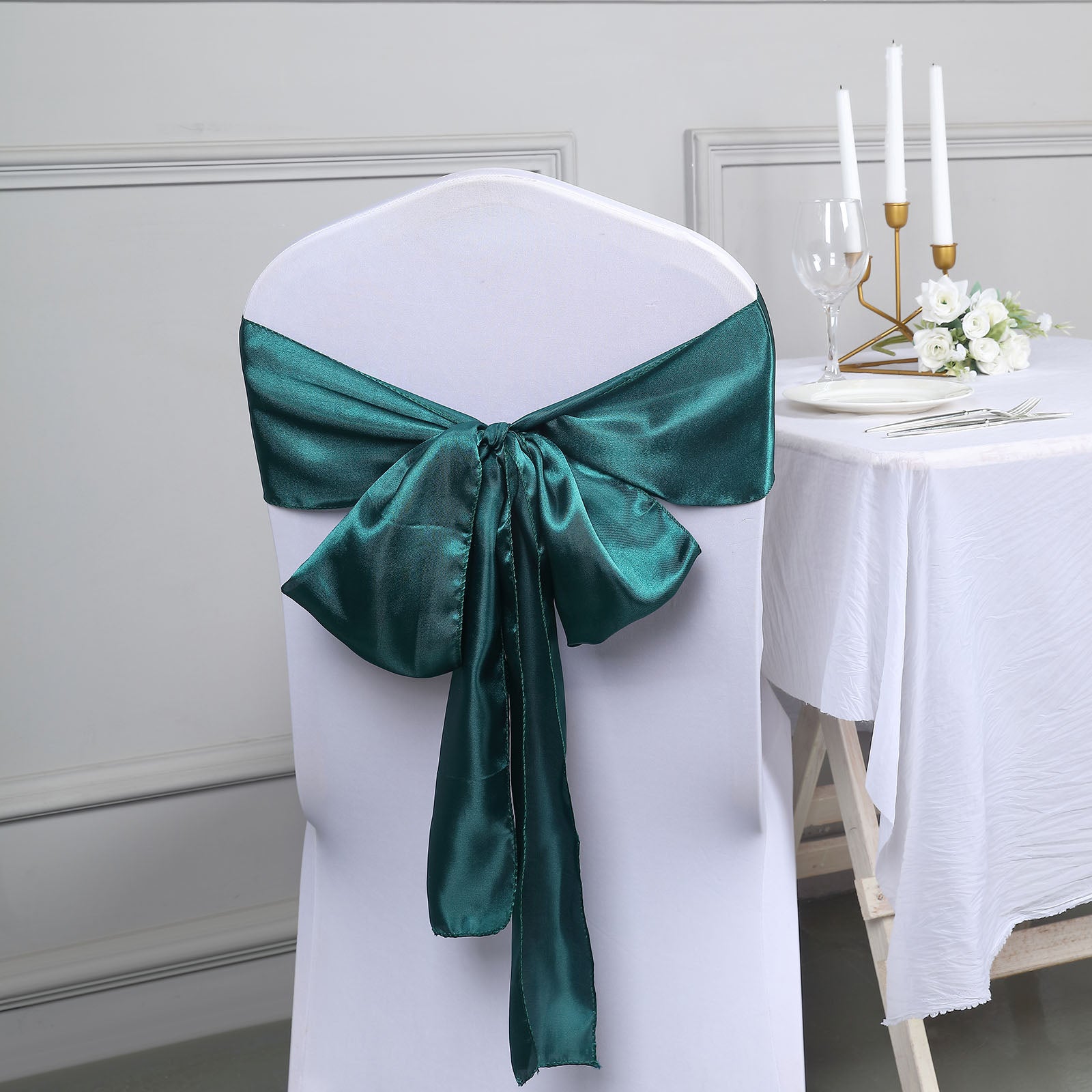 Peacock Teal Shiny Satin Chair Sashes With Serged Edges 5 Pack 6X106 Inches