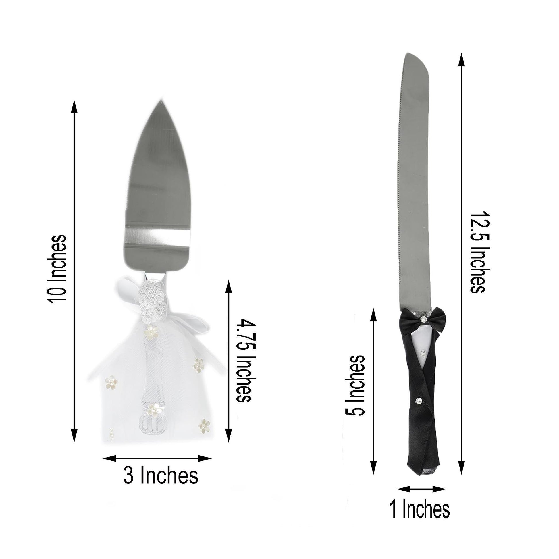 Bride & Groom Cake Server Set - Stainless Steel Wedding Cake Knife And Server Set