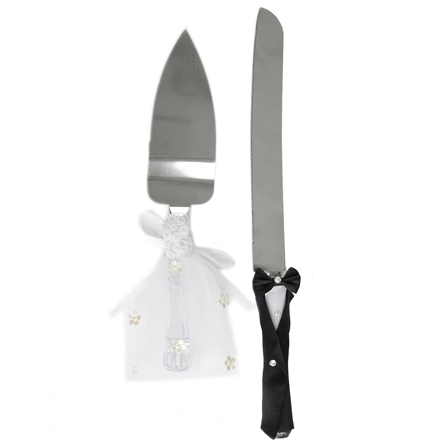 Bride & Groom Cake Server Set - Stainless Steel Wedding Cake Knife And Server Set#whtbkgd