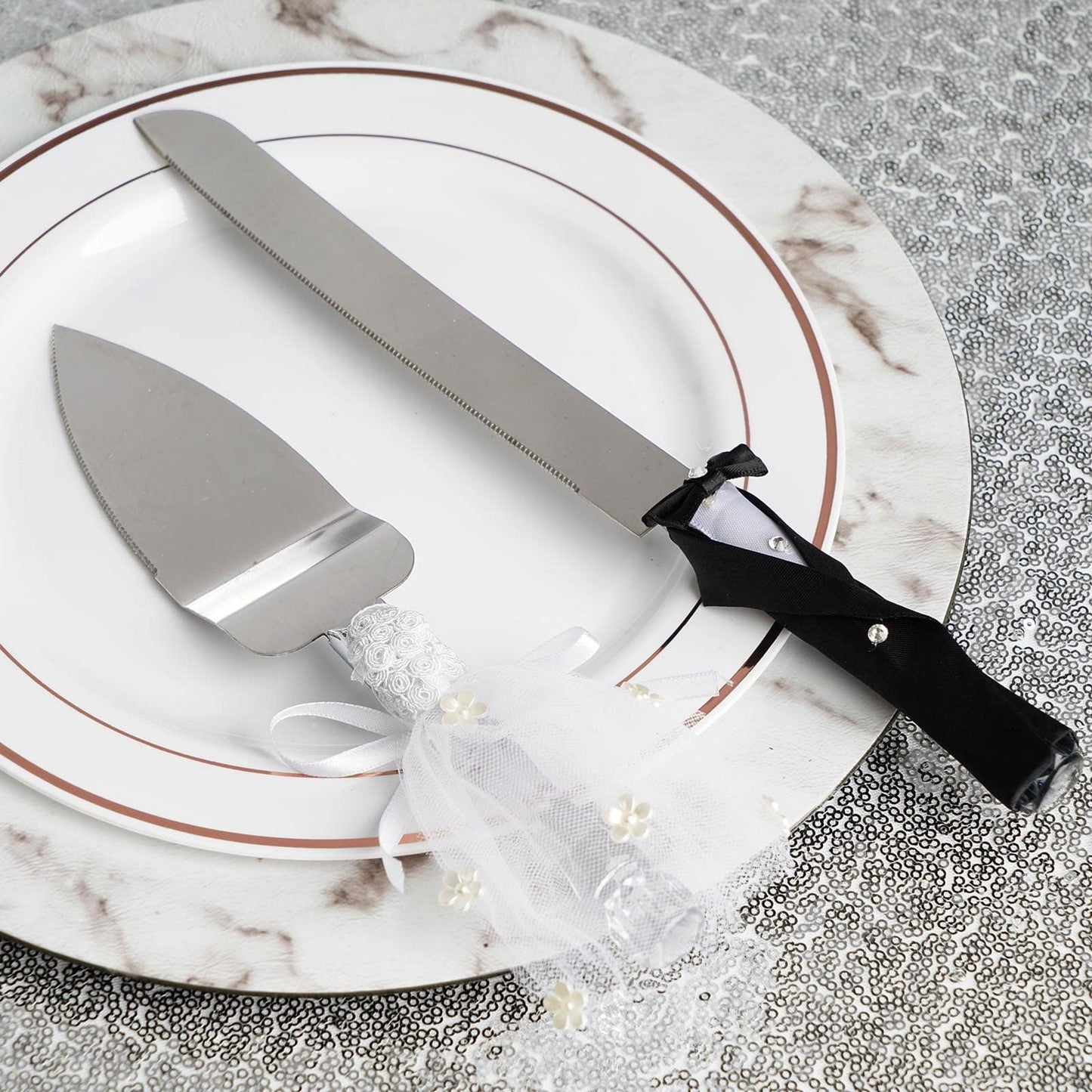 Bride & Groom Cake Server Set - Stainless Steel Wedding Cake Knife And Server Set