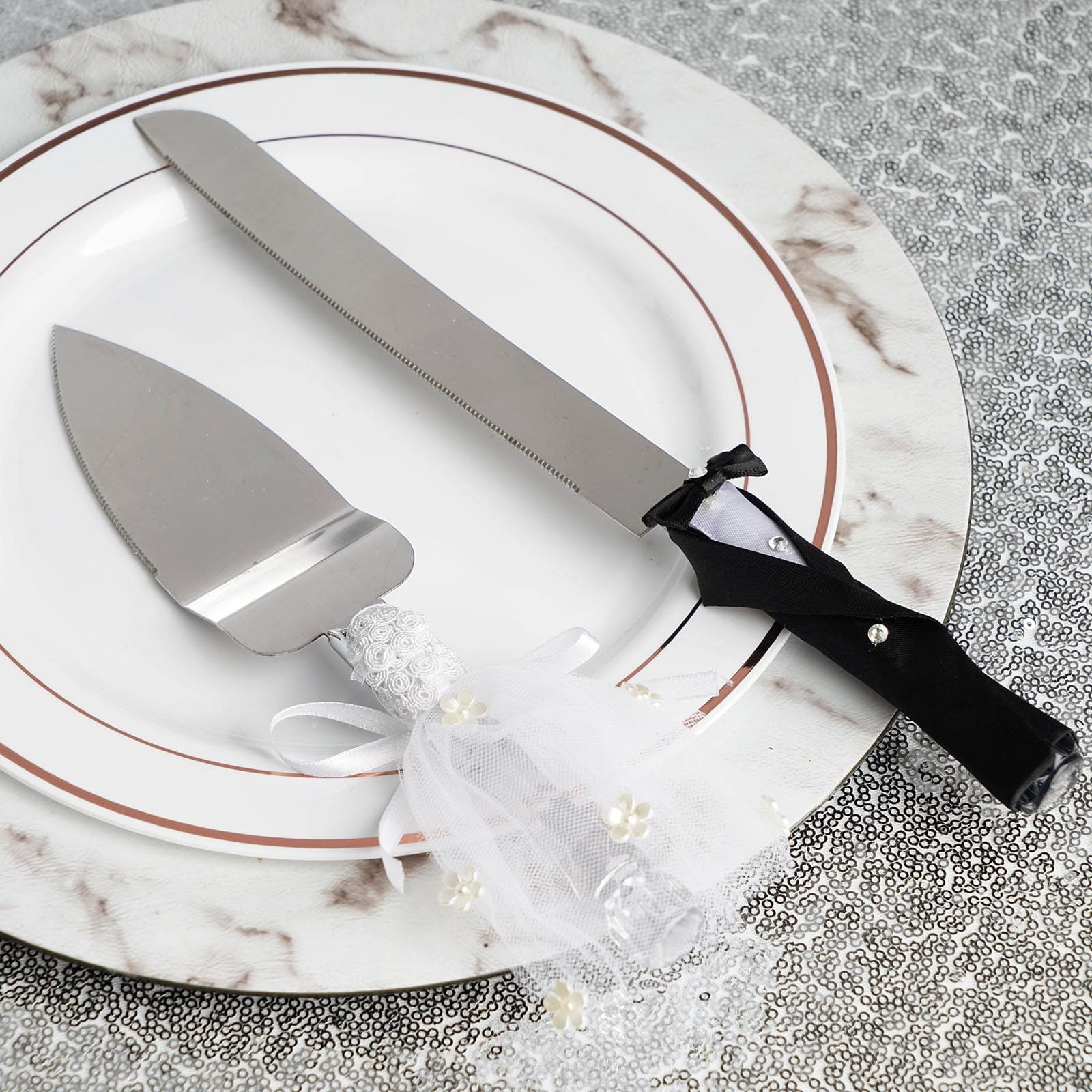 Bride & Groom Cake Server Set - Stainless Steel Wedding Cake Knife And Server Set