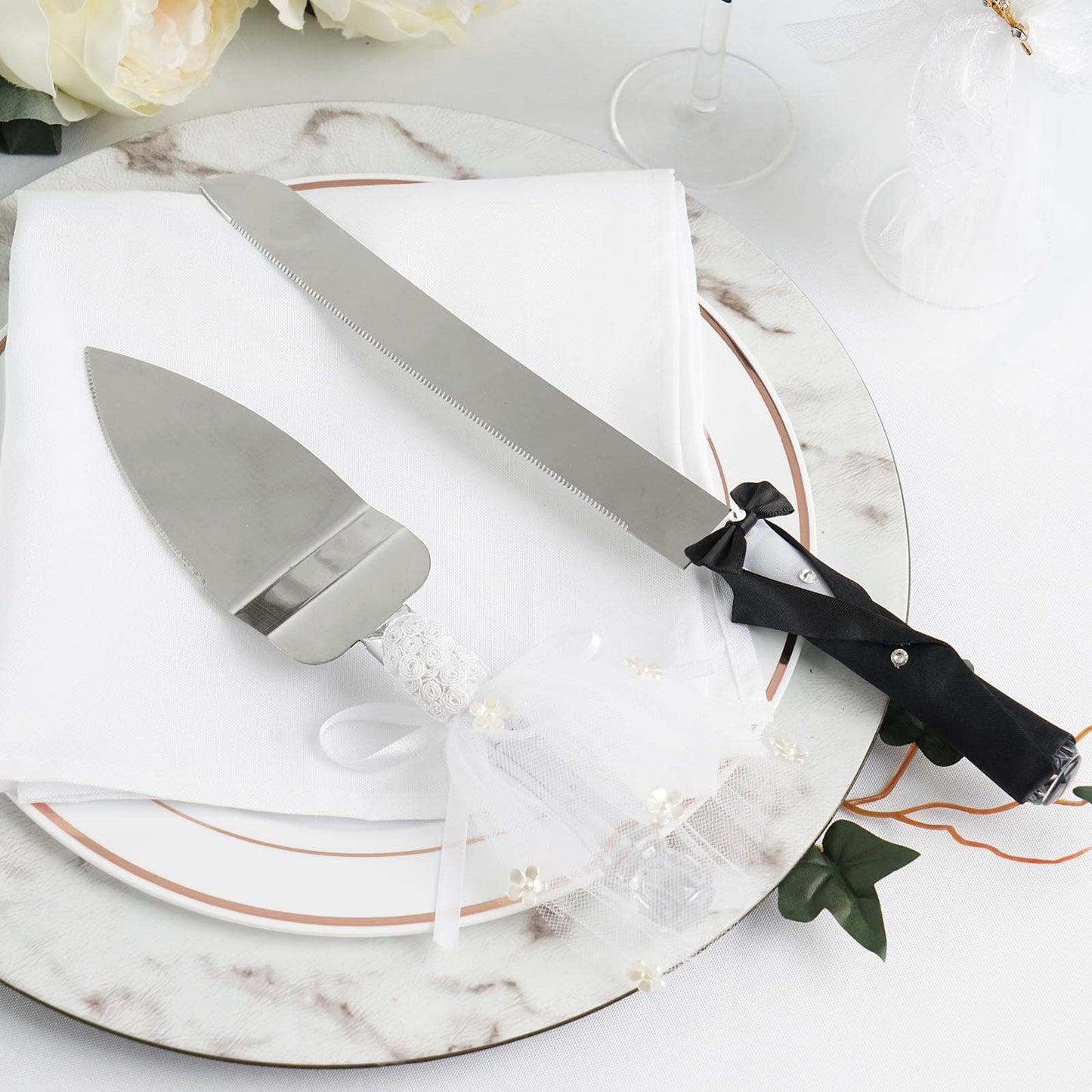 Bride & Groom Cake Server Set - Stainless Steel Wedding Cake Knife And Server Set