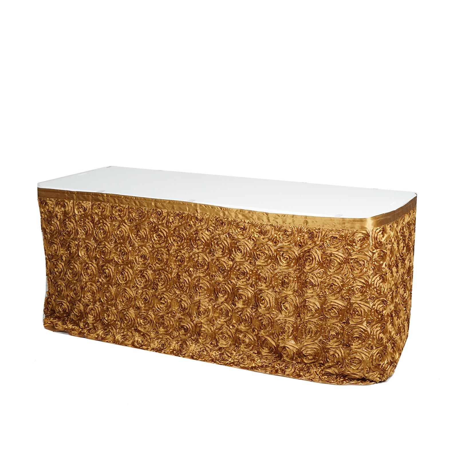 21 Feet Satin Table Skirt in Gold with 3D Rosette